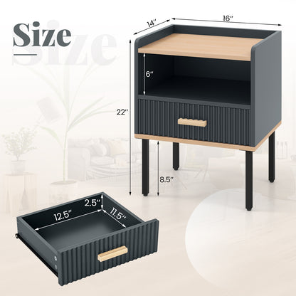 Nightstand Bedside End Table with Drawer and Shelf for Living Room Bedroom-Set of 2