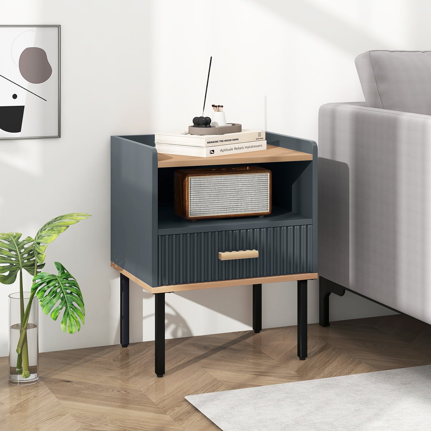 Nightstand Bedside End Table with Drawer and Shelf for Living Room Bedroom-Set of 2 Kids Crystal