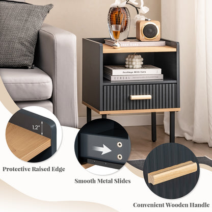 Nightstand Bedside End Table with Drawer and Shelf for Living Room Bedroom-Set of 2