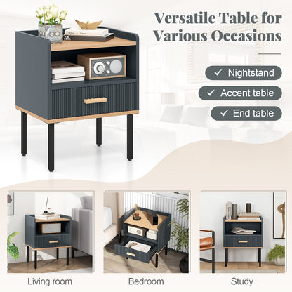 Nightstand Bedside End Table with Drawer and Shelf for Living Room Bedroom-Set of 2