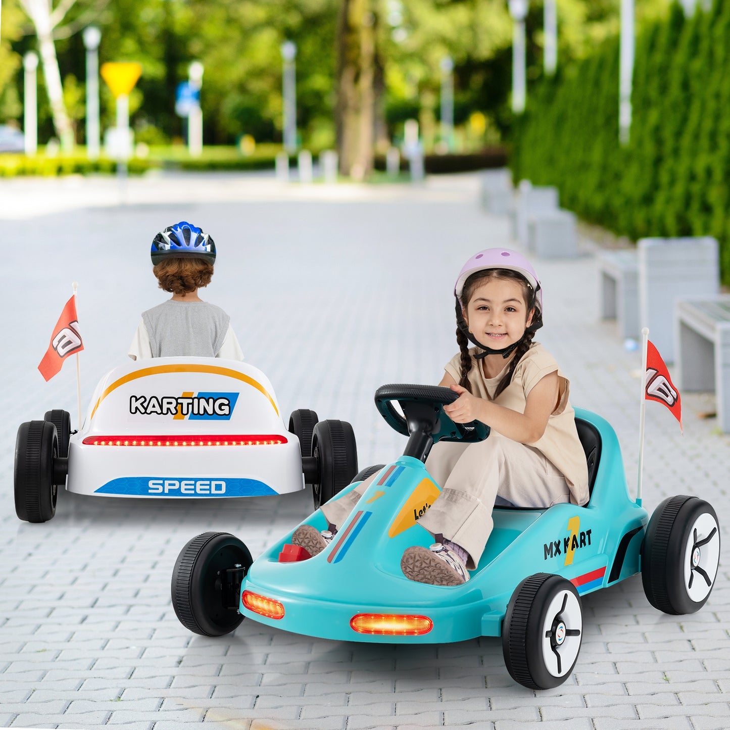 12V Electric Go Kart for Kids Race Toy with Remote Control and Music-Blue