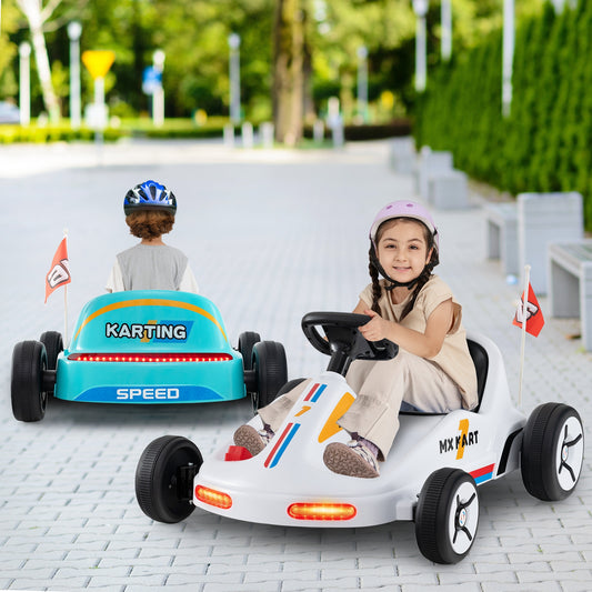 12V Electric Go Kart for Kids Race Toy with Remote Control and Music-White