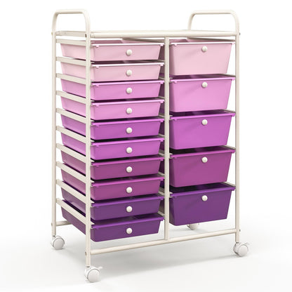15-Drawer Utility Rolling Organizer Cart Multi-Use Storage-Purple