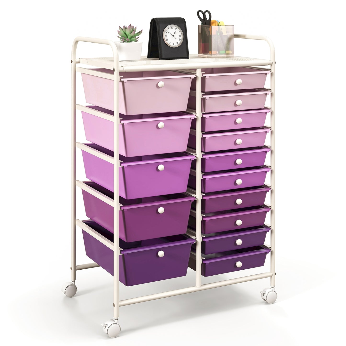 15-Drawer Utility Rolling Organizer Cart Multi-Use Storage-Purple Kids Crystal