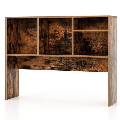 Computer Desktop Bookcase with 4 Cubbies and Open Back Compartment-Coffee