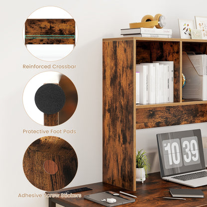 Computer Desktop Bookcase with 4 Cubbies and Open Back Compartment-Coffee