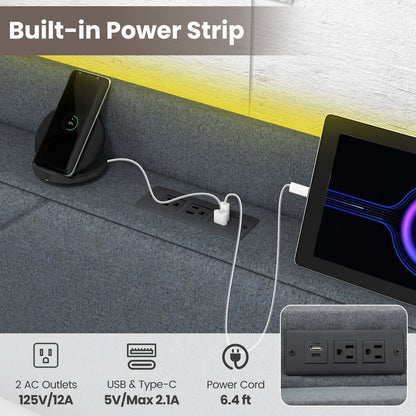 Full/Queen Size Bed Frame with LED Lights and Charging Station-Queen Size