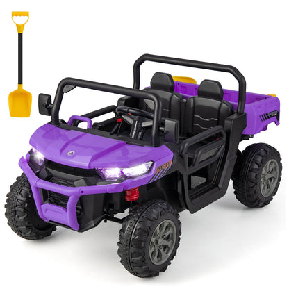 2-Seater Kids Ride On Dump Truck with Dump Bed and Shovel-Purple