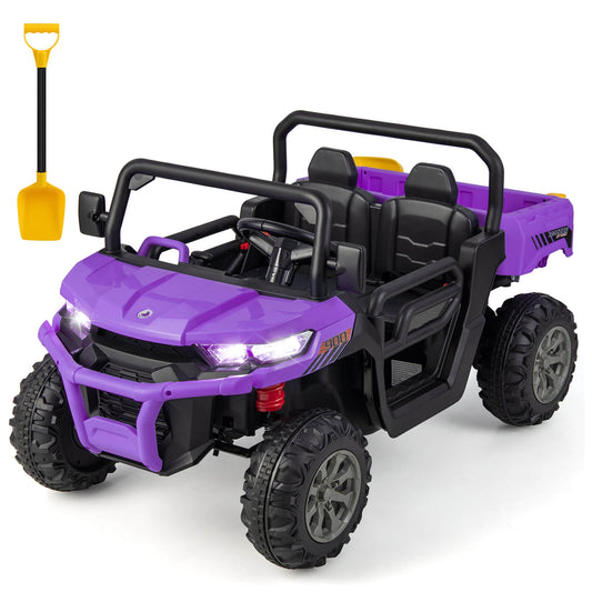 2-Seater Kids Ride On Dump Truck with Dump Bed and Shovel-Purple
