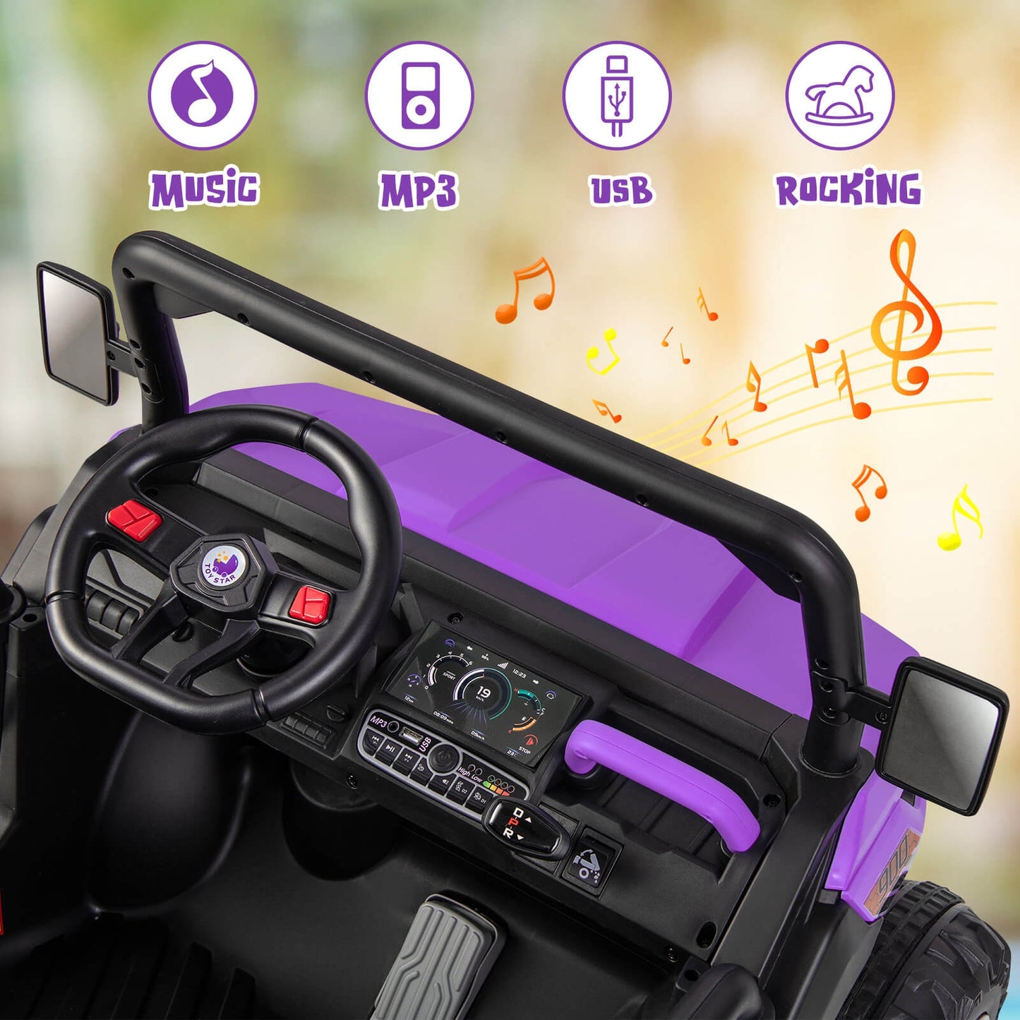 2-Seater Kids Ride On Dump Truck with Dump Bed and Shovel-Purple