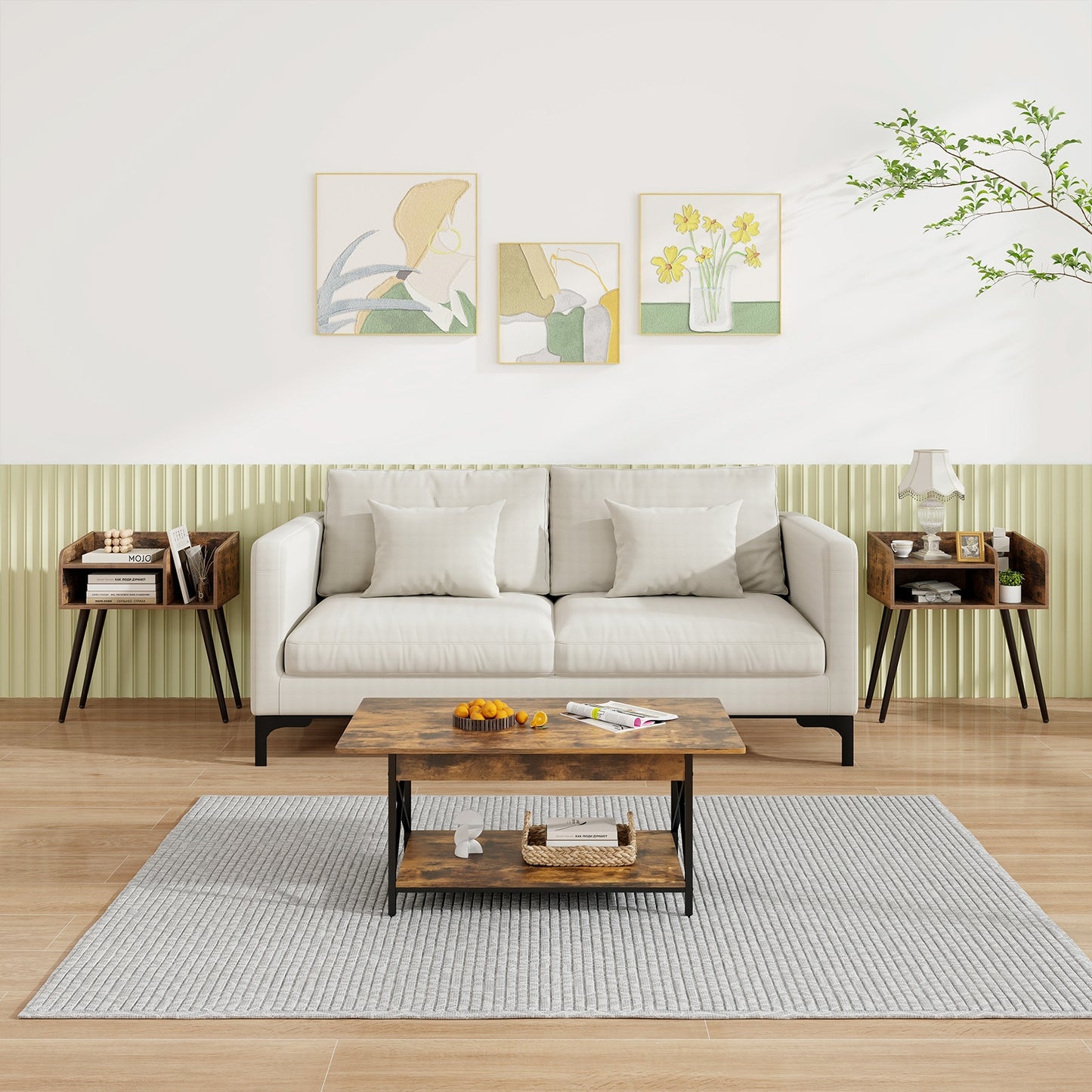 Mid Century Modern Nightstand  with Open Shelves-Brown Kids Crystal