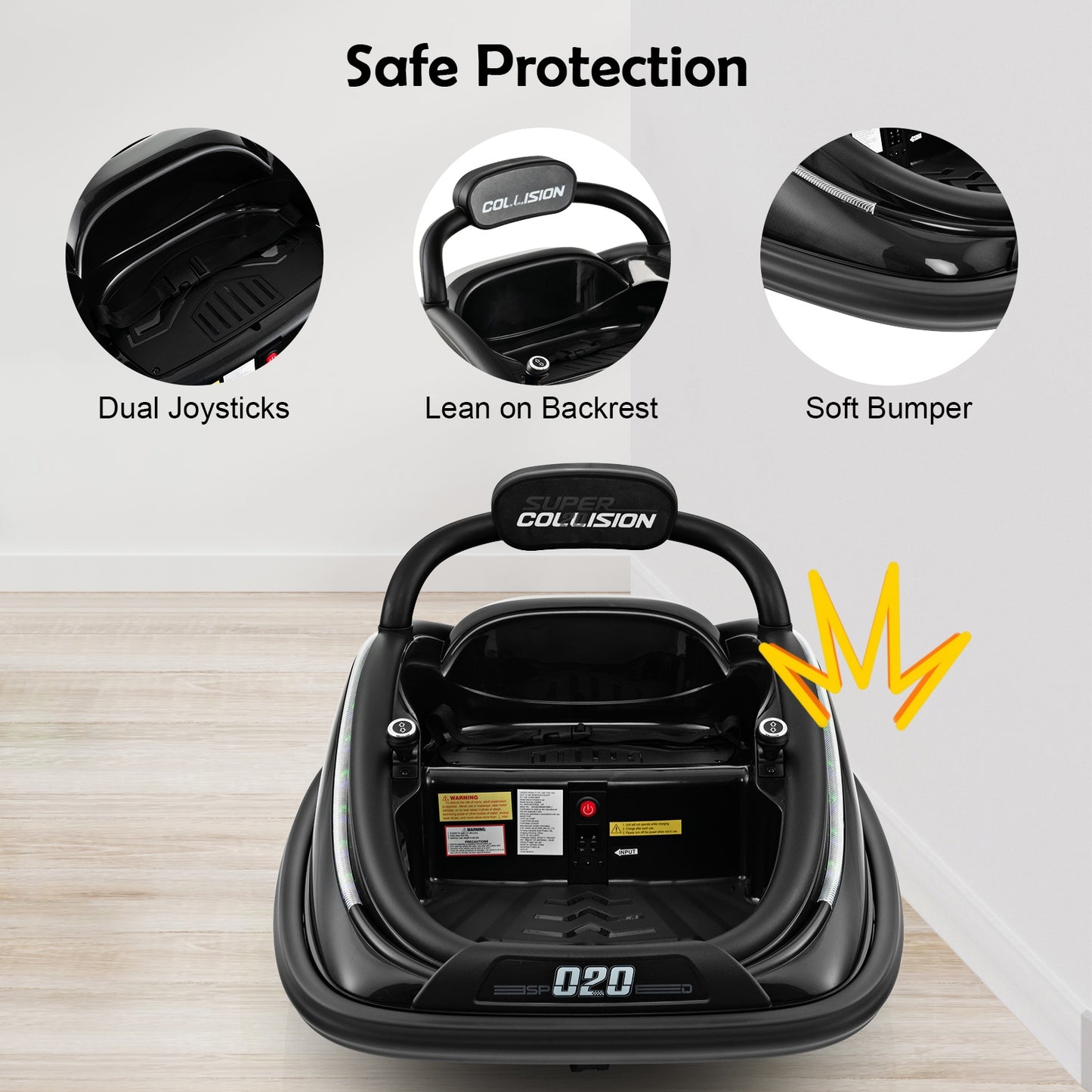 12V Kids Bumper Car Ride on Toy with Remote Control and 360 Degree Spin Rotation-Black