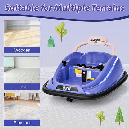 12V Kids Bumper Car Ride on Toy with Remote Control and 360 Degree Spin Rotation-Purple