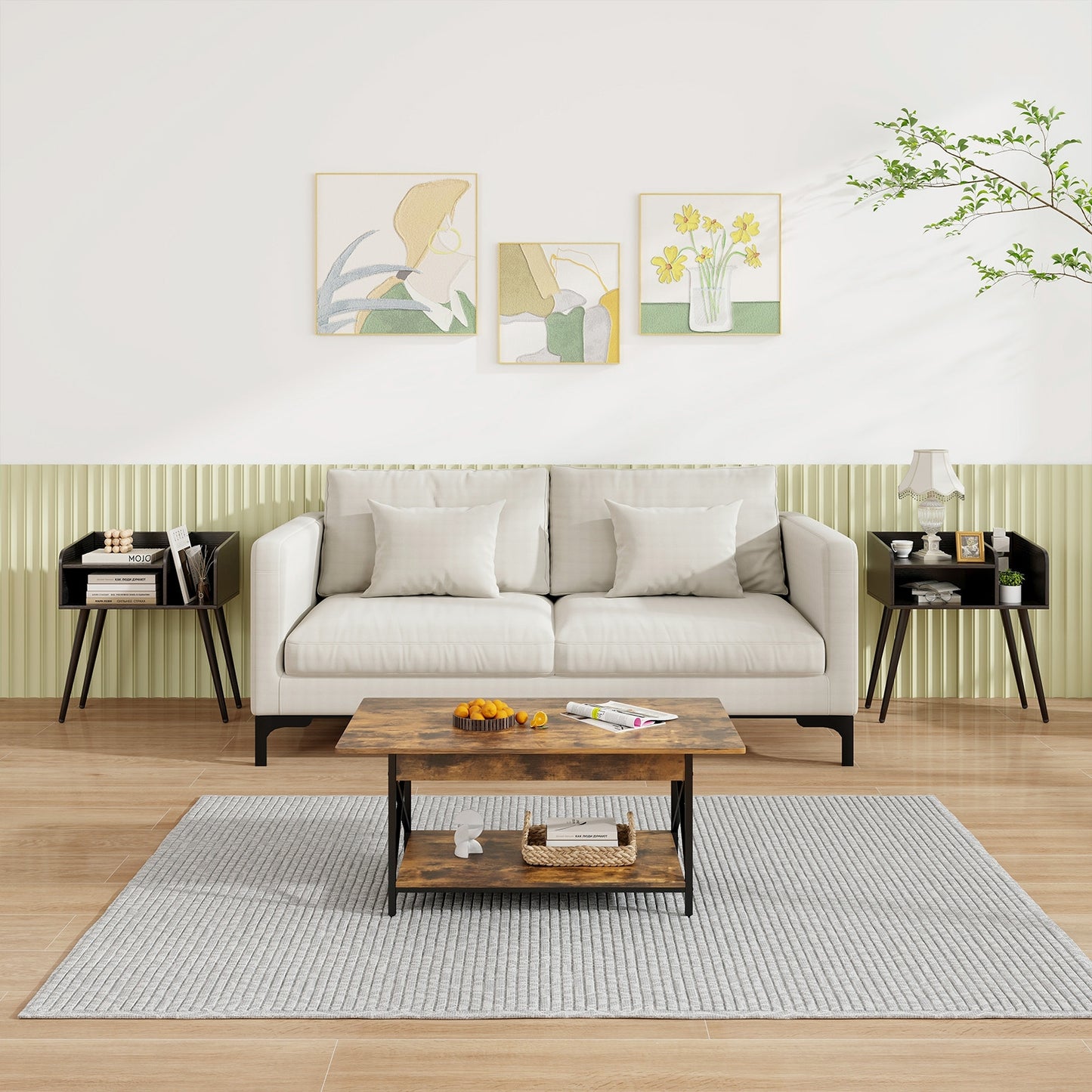 Mid Century Modern Nightstand  with Open Shelves-Black Kids Crystal