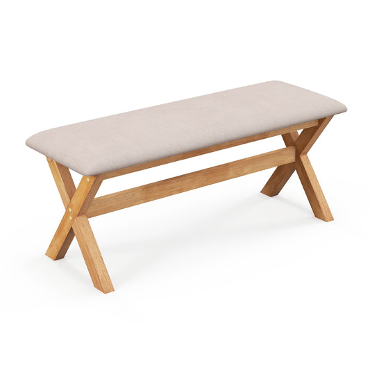 Upholstered Entryway Bench Rubber Wood Bench with Thick Padded Seat-Natural Kids Crystal