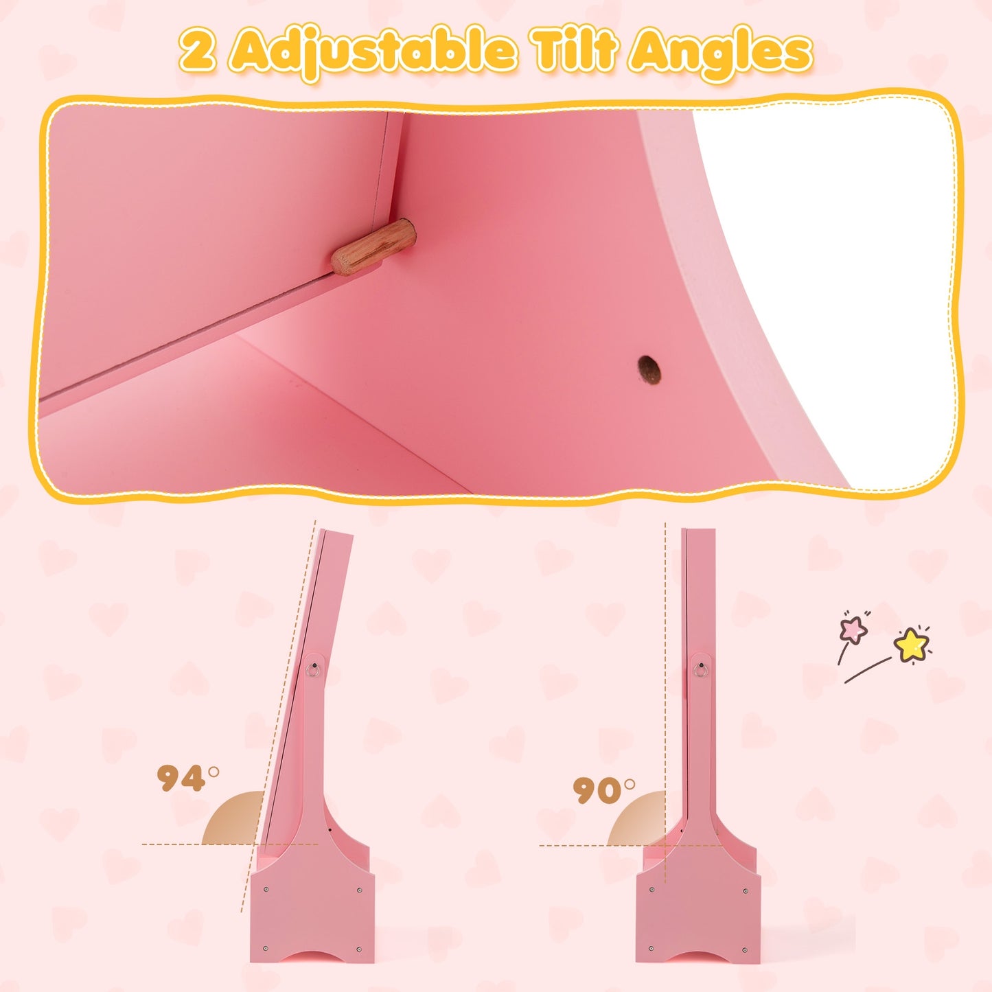 Freestanding Kids Jewelry Armoire Cabinet with Storage and 2 Tilt Angles-Pink Kids Crystal