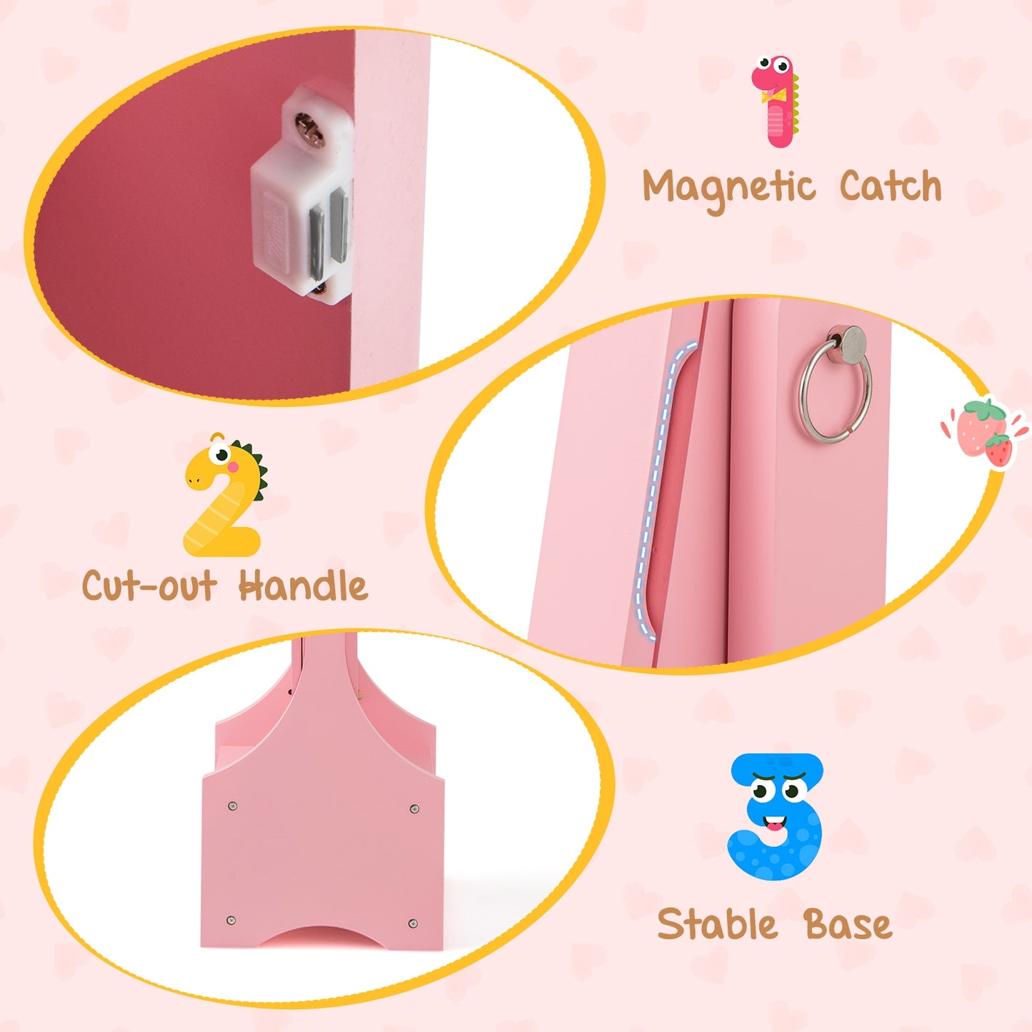 Freestanding Kids Jewelry Armoire Cabinet with Storage and 2 Tilt Angles-Pink Kids Crystal