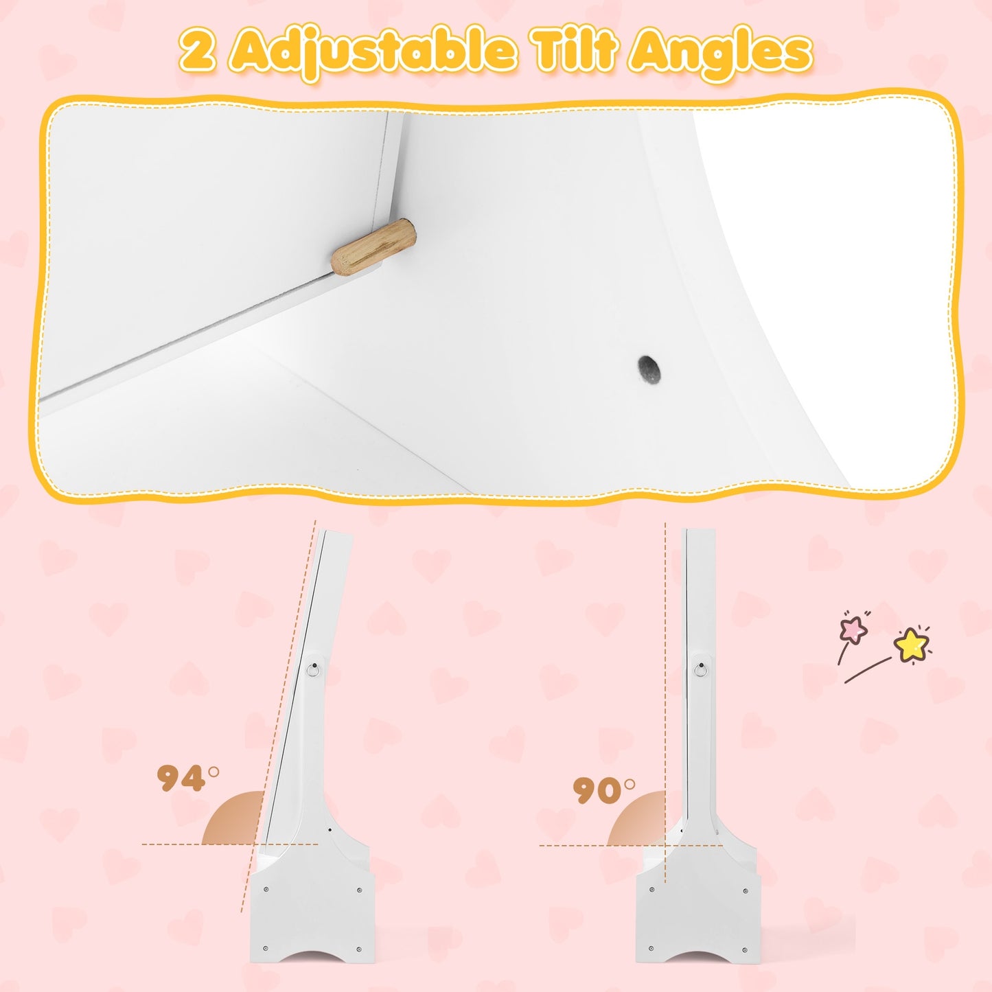 Freestanding Kids Jewelry Armoire Cabinet with Storage and 2 Tilt Angles-White Kids Crystal
