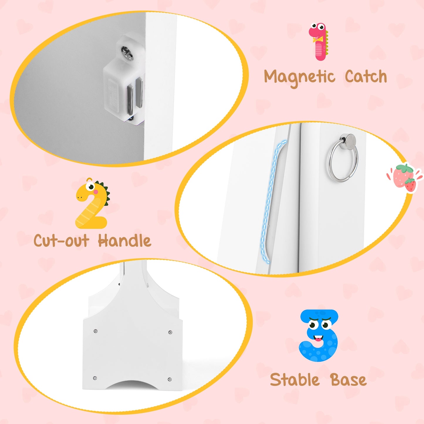Freestanding Kids Jewelry Armoire Cabinet with Storage and 2 Tilt Angles-White Kids Crystal