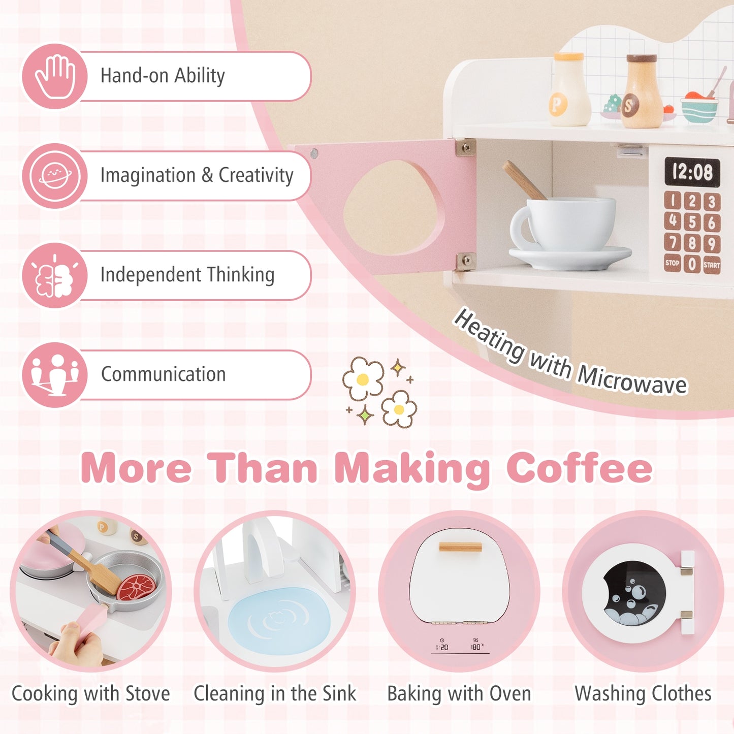 Wooden Kids Kitchen Playset with Coffee Maker for kids-Pink Kids Crystal