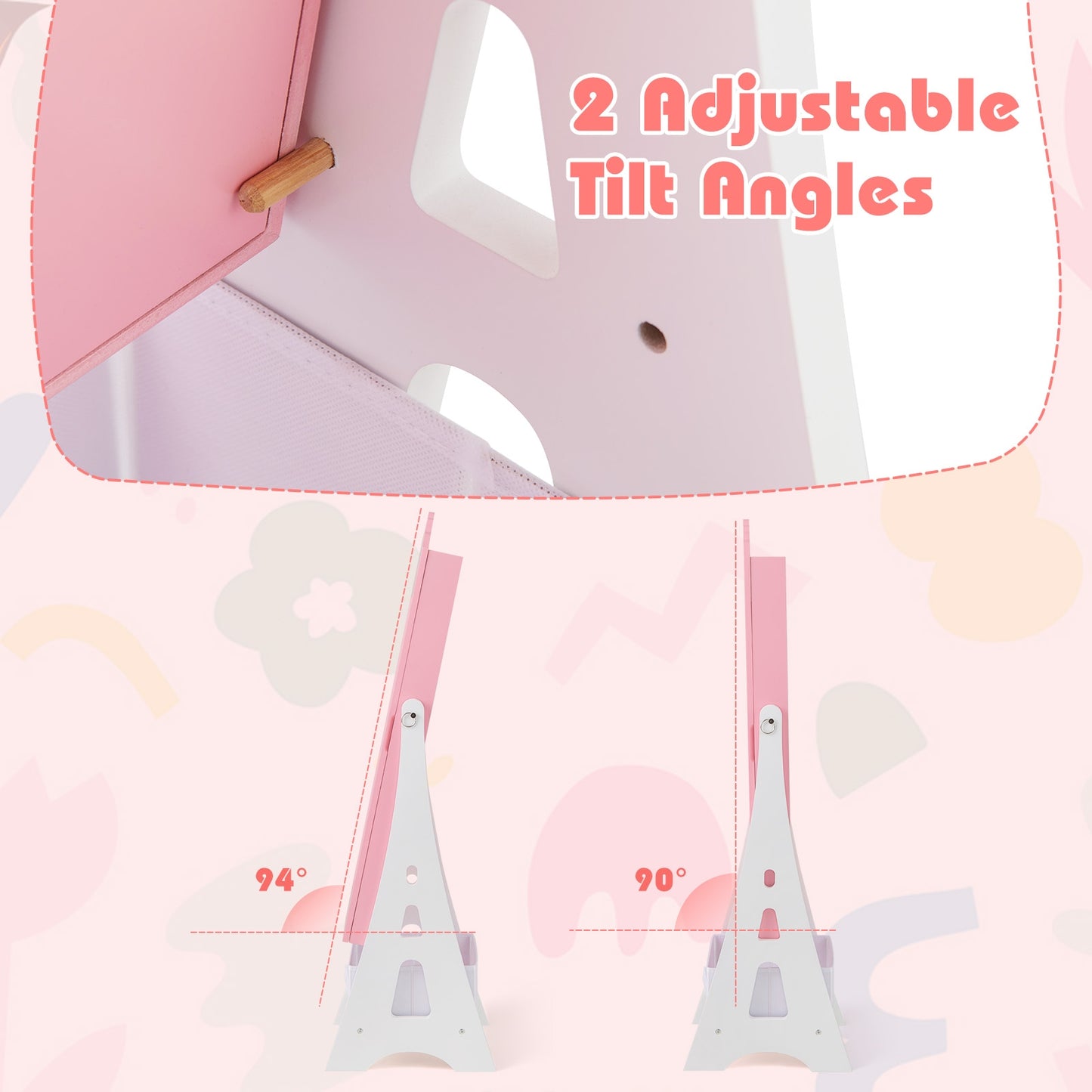 Kids Jewelry Cabinet with Full-Length Mirror and Foldable Drawer-Pink Kids Crystal