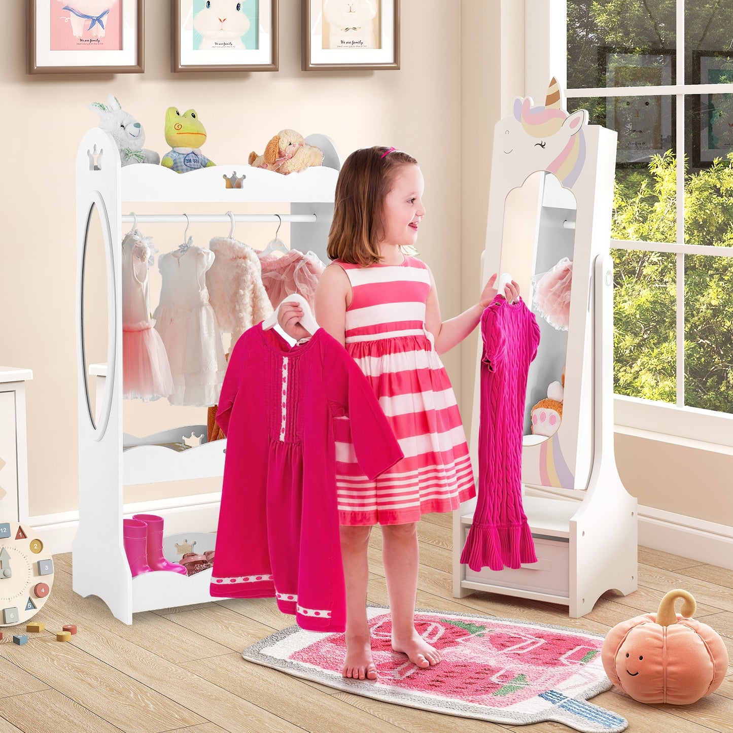 Kids Jewelry Armoire Cabinet with Storage and 2 Tilt Angles-White Kids Crystal