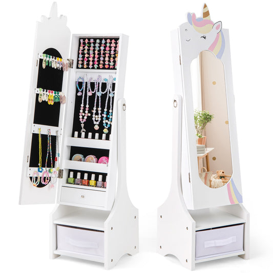 Kids Jewelry Armoire Cabinet with Storage and 2 Tilt Angles-White Kids Crystal