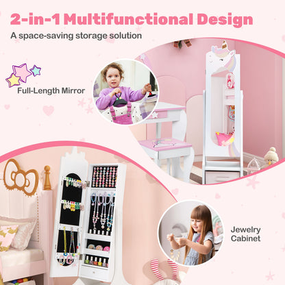 Kids Jewelry Armoire Cabinet with Storage and 2 Tilt Angles-White