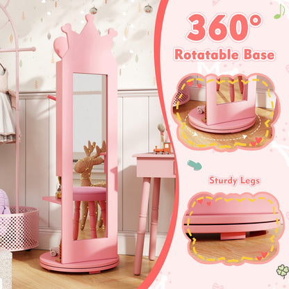 Free-Standing Full Length Mirror Kids Jewelry Armoire Cabinet-Pink