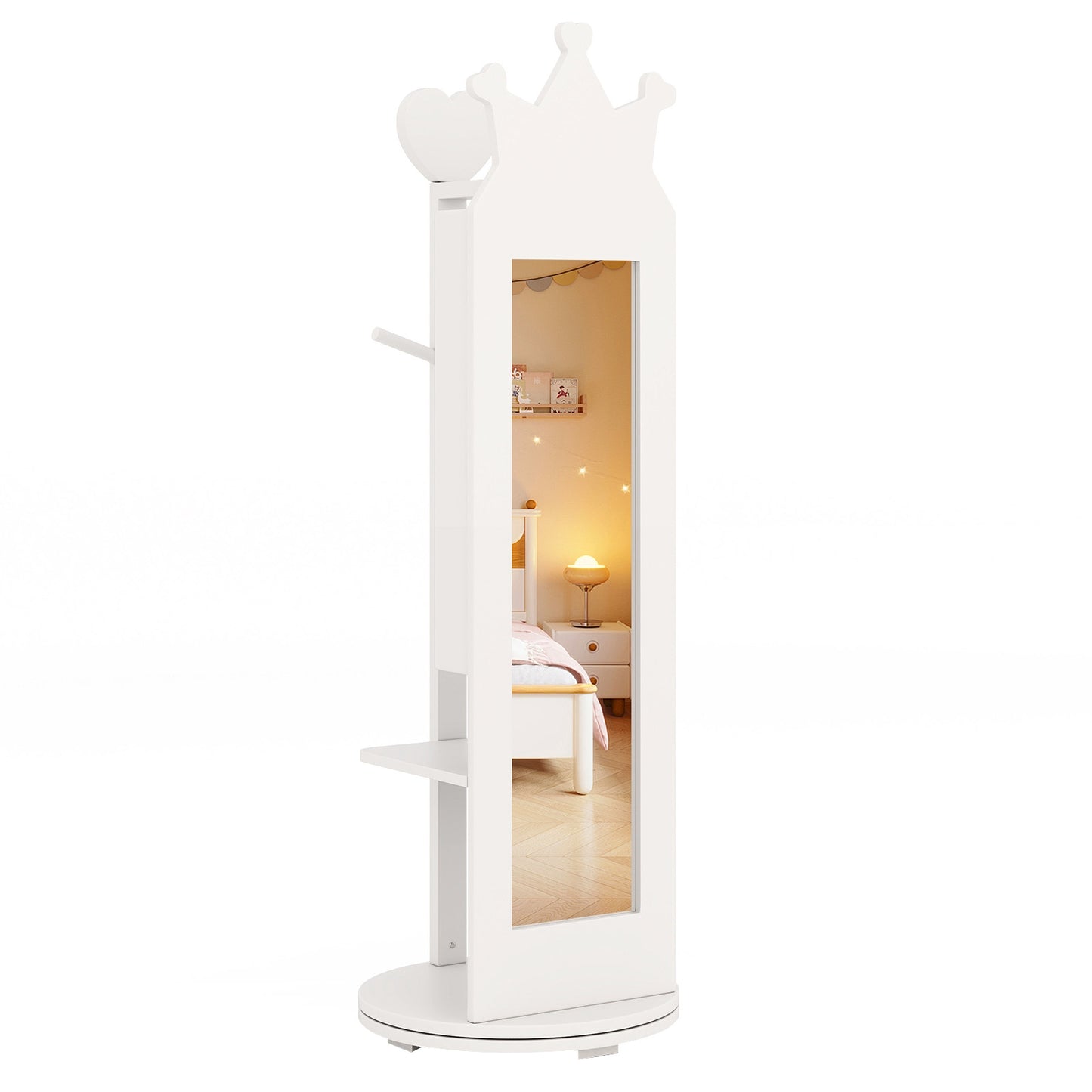 Free-Standing Full Length Mirror Kids Jewelry Armoire Cabinet-White Kids Crystal
