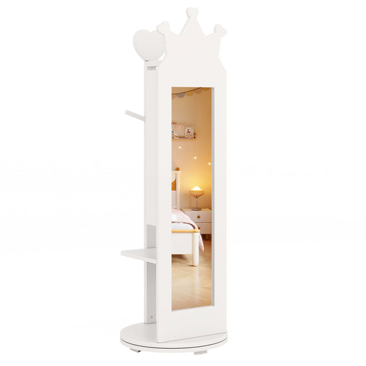 Free-Standing Full Length Mirror Kids Jewelry Armoire Cabinet-White Kids Crystal