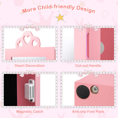 3-in-1 Freestanding Kids Jewelry Cabinet Armoire with Full Length Mirror-Pink