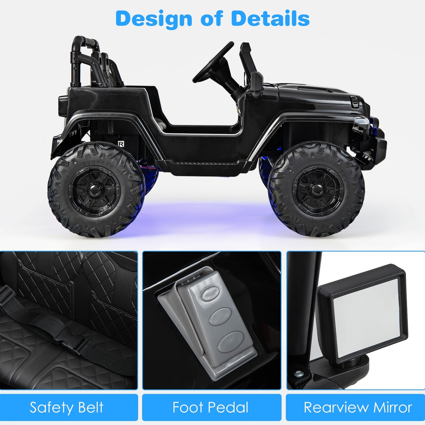 12V Kids Ride-on Jeep Car with 2.4 G Remote Control-Solid Black