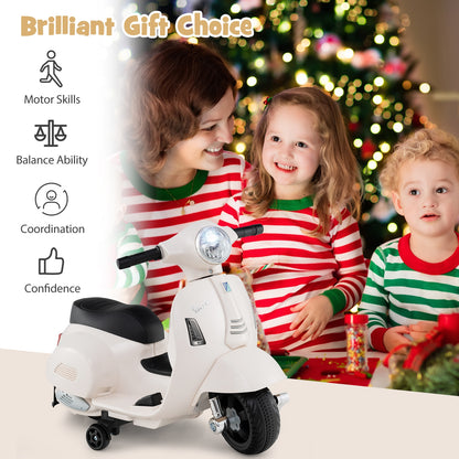 Kids Ride on Motorcycle Licensed Vespa with LED Headlight and Horn Sound-White