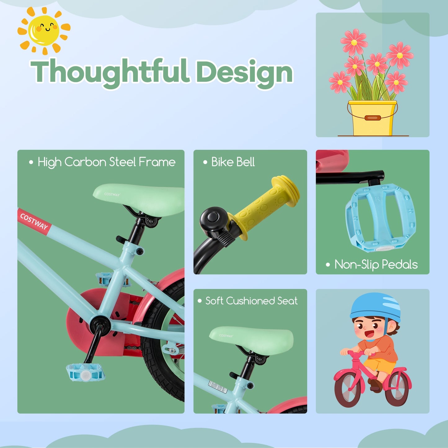 Kids Bike with Adjustable Handlebar and Saddle Blue-14 inches Kids Crystal