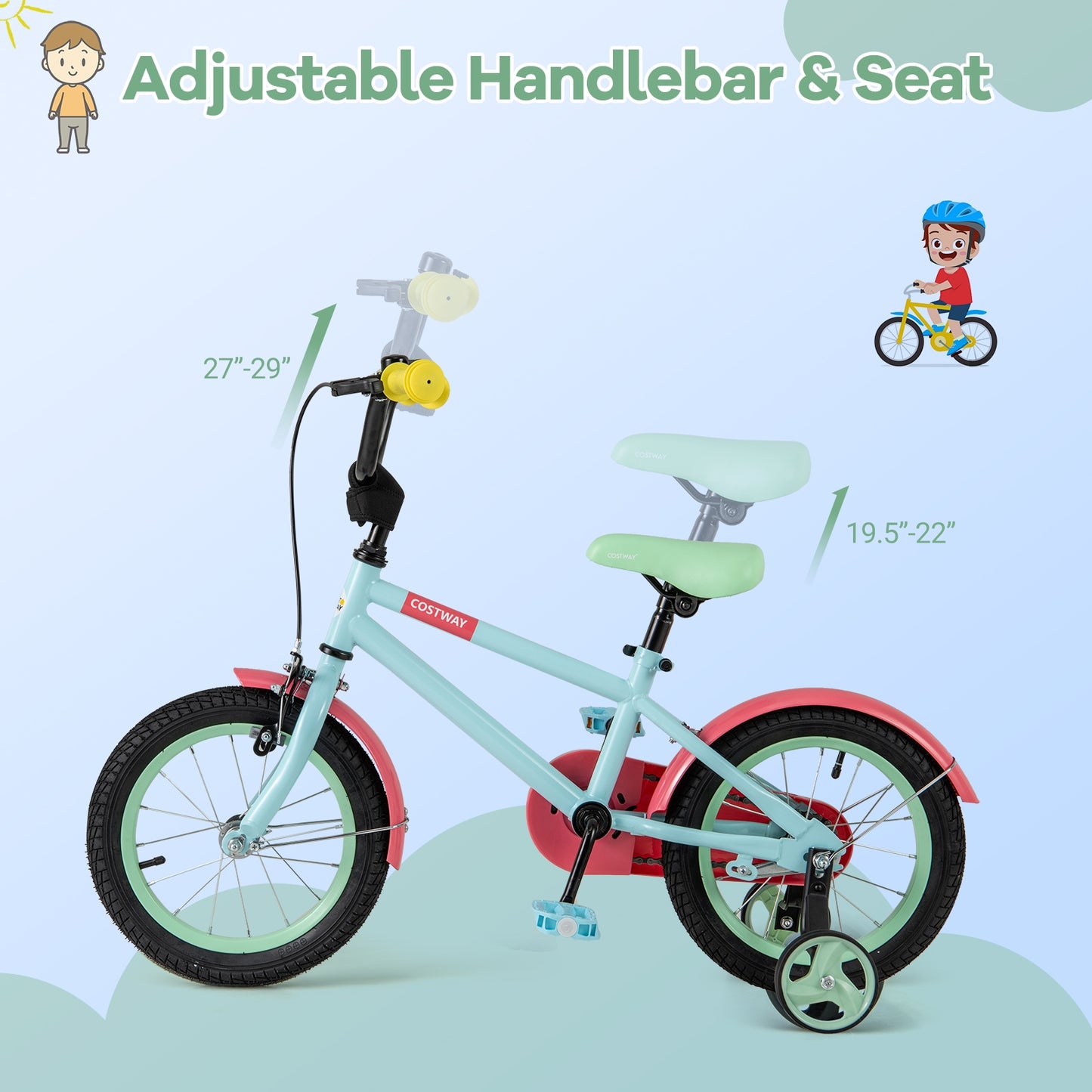 Kids Bike with Adjustable Handlebar and Saddle Blue-14 inches Kids Crystal