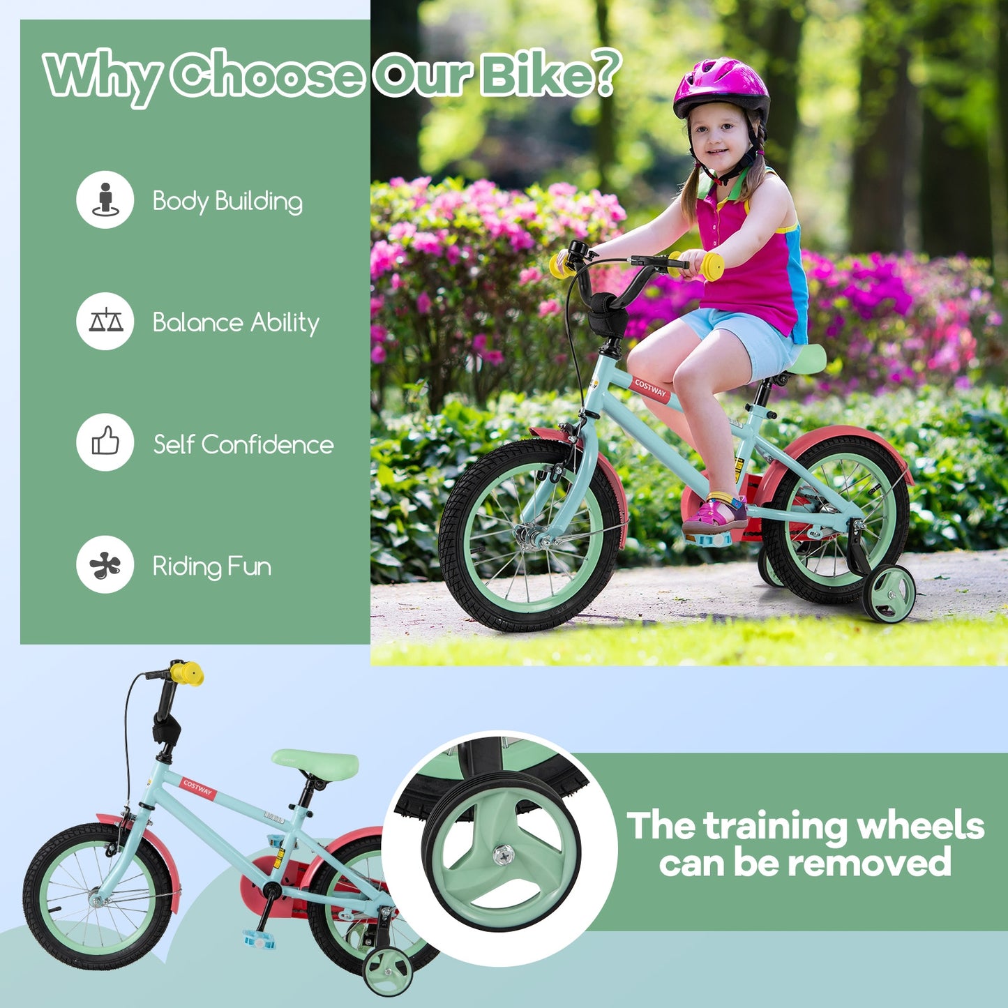 Kids Bike with Adjustable Handlebar and Saddle Blue-14 inches Kids Crystal