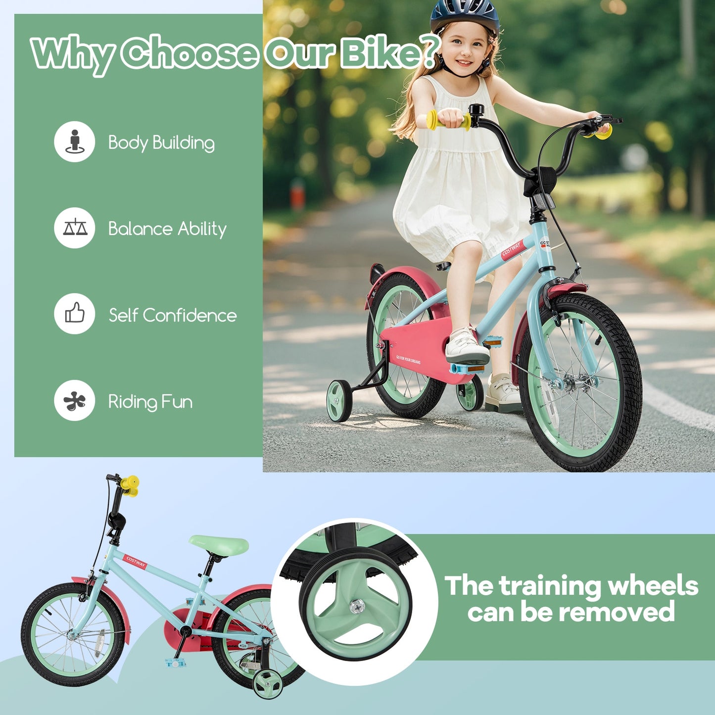 Kids Bike with Adjustable Handlebar and Saddle Blue-16 inches Kids Crystal