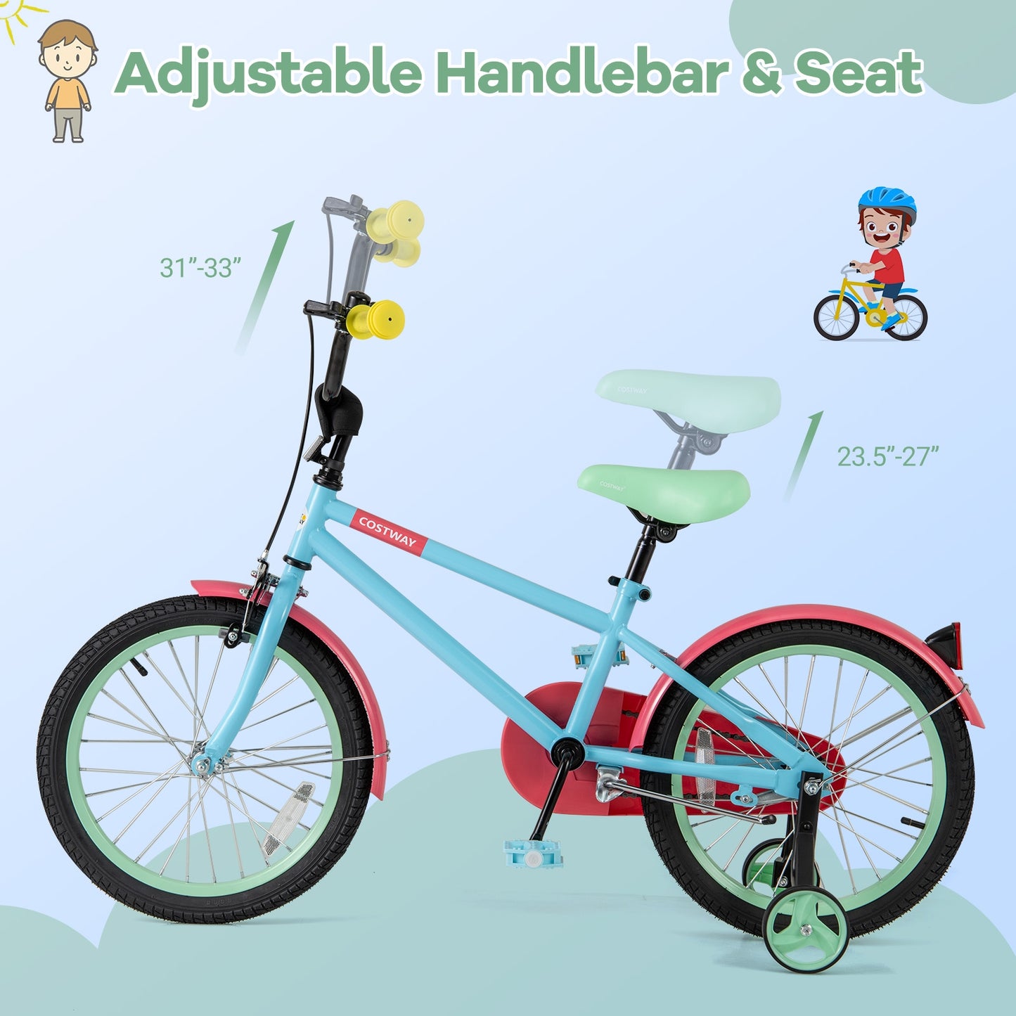 Kids Bike with Adjustable Handlebar and Saddle Blue-18 inches Kids Crystal