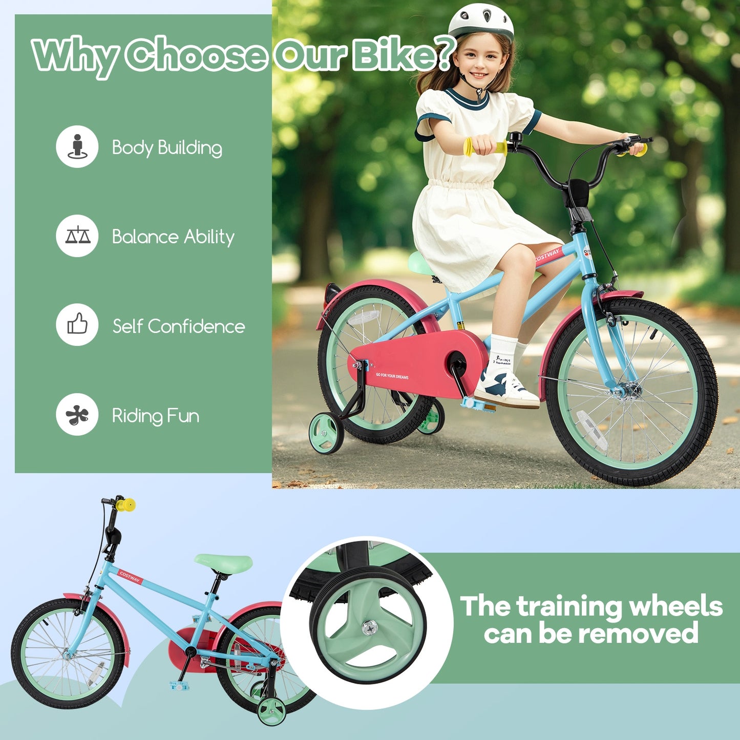 Kids Bike with Adjustable Handlebar and Saddle Blue-18 inches Kids Crystal