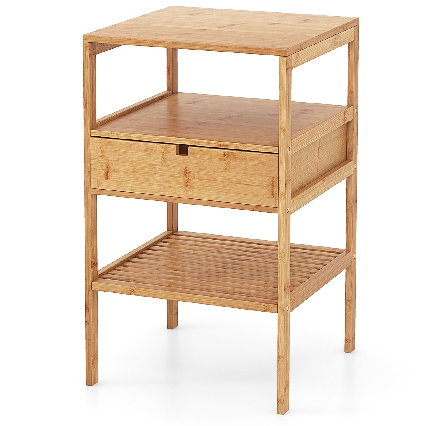 Bamboo Nightstand with Storage Drawer and Slatted Shelf-1 Piece Kids Crystal