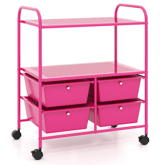 4 Drawers Shelves Rolling Storage Cart Rack-Hot Pink Kids Crystal