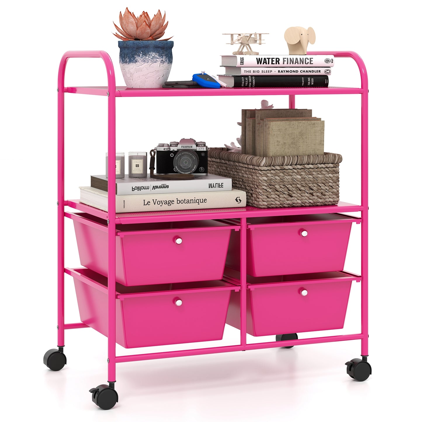4 Drawers Shelves Rolling Storage Cart Rack-Hot Pink Kids Crystal