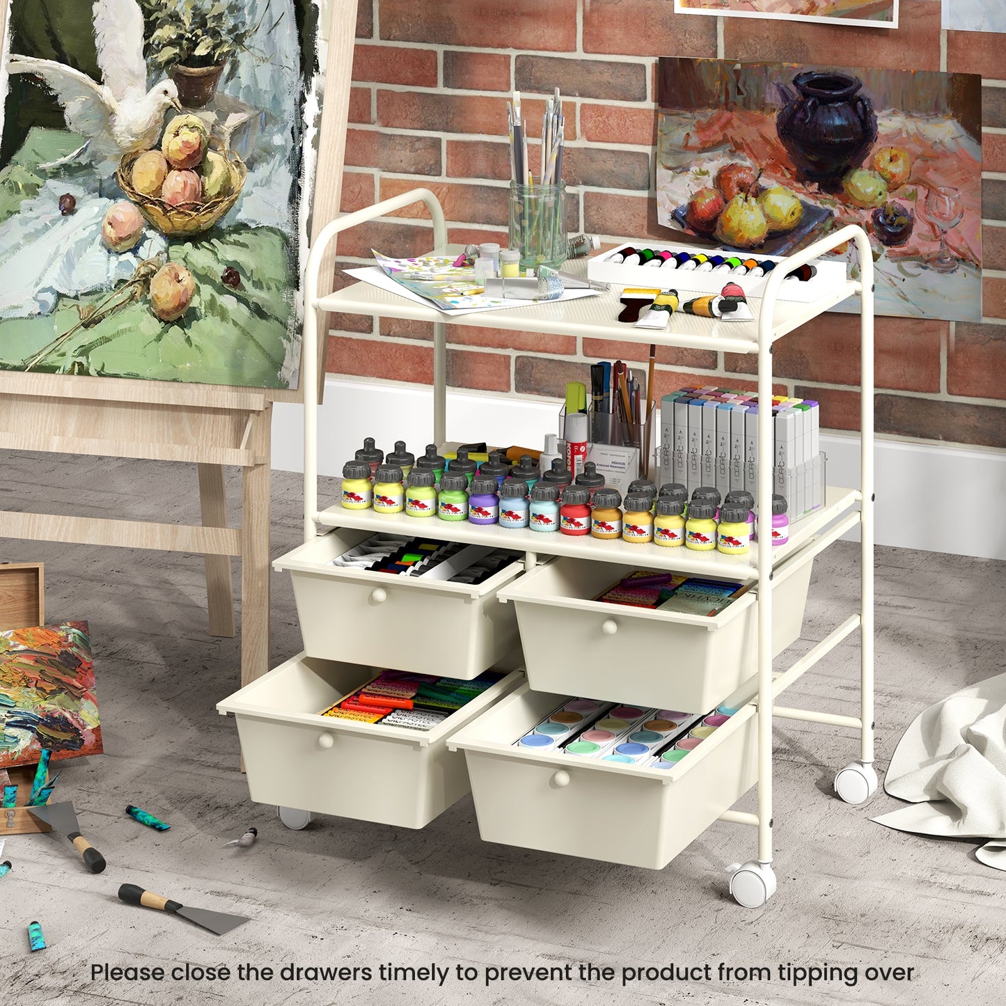 4 Drawers Shelves Rolling Storage Cart Rack-White Kids Crystal