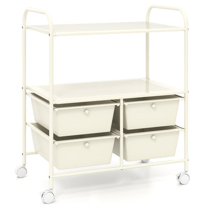 4 Drawers Shelves Rolling Storage Cart Rack-White