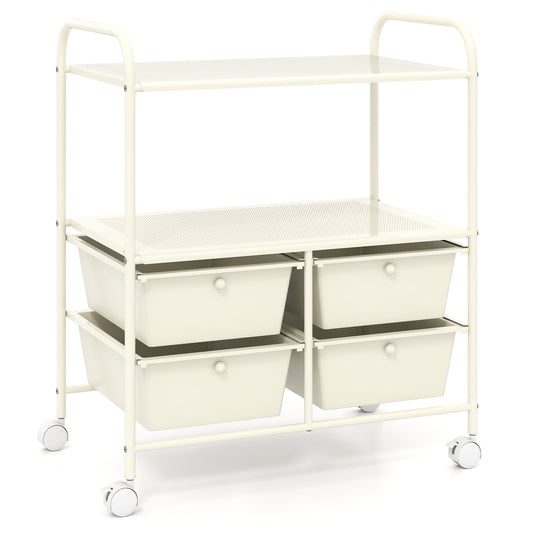 4 Drawers Shelves Rolling Storage Cart Rack-White Kids Crystal