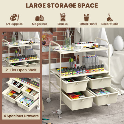 4 Drawers Shelves Rolling Storage Cart Rack-White