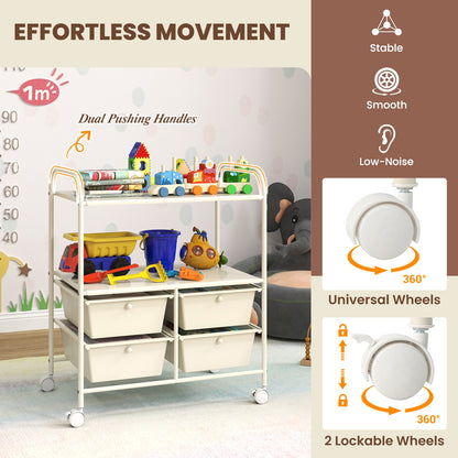 4 Drawers Shelves Rolling Storage Cart Rack-White