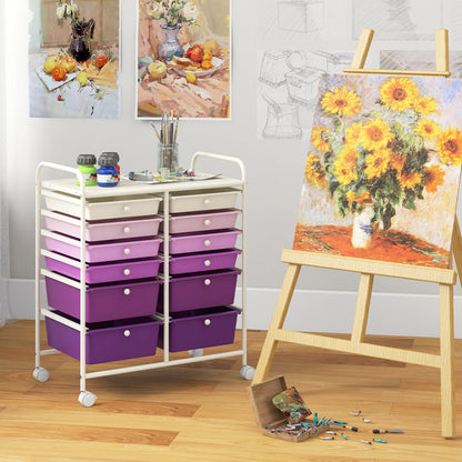 12-Drawer Rolling Storage Cart with Removable Drawers and Lockable Wheels-Purple