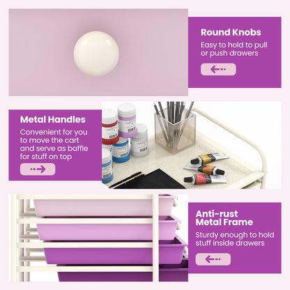 12-Drawer Rolling Storage Cart with Removable Drawers and Lockable Wheels-Purple